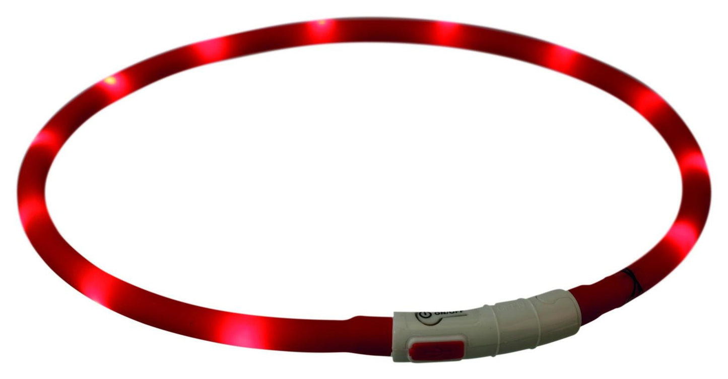 Trixie Flash light ring USB, silicone, XS-XL: 70 cm/diam. 10 mm, red.