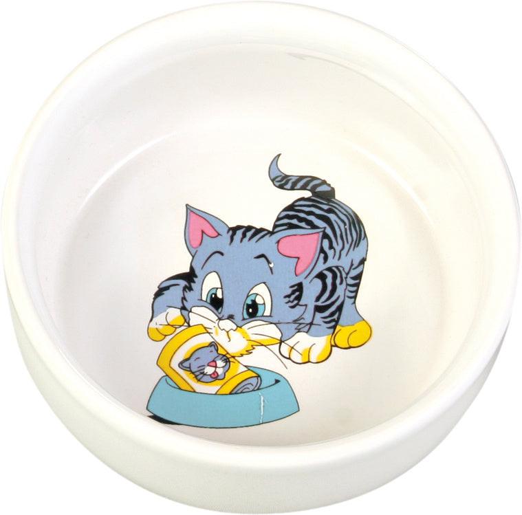 Trixie Ceramic cat bowl with motif, 0.3 l/x· 11 cm, white.
