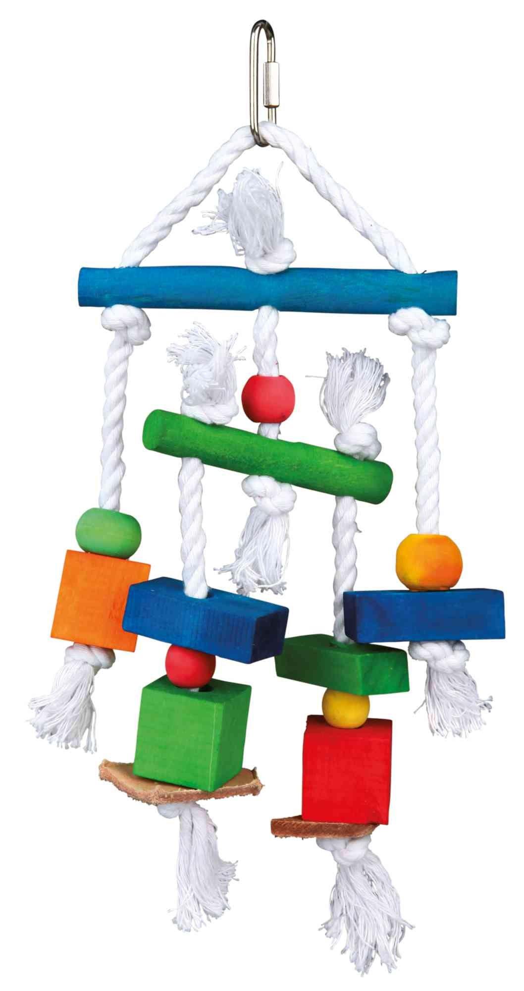 Trixie Wooden toy with leather and rope, 24 cm.