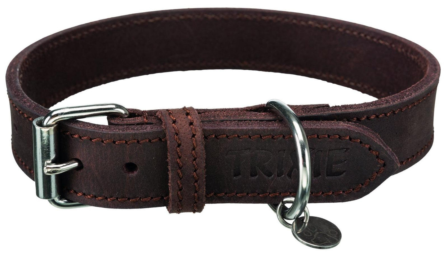 Trixie Rustic fatleather collar, S-M: 34-40 cm/25 mm, dark brown.