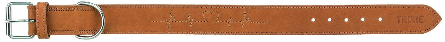 Trixie Rustic fatleather collar Heartbeat, L-XL: 55-65 cm/40 mm, brown.