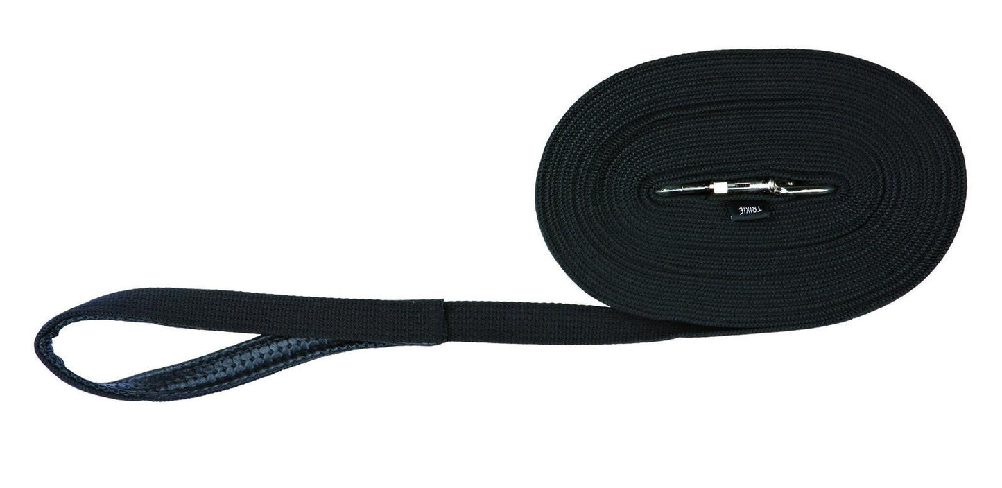 Trixie Tracking leash, flat strap, 10 m/20 mm, black.