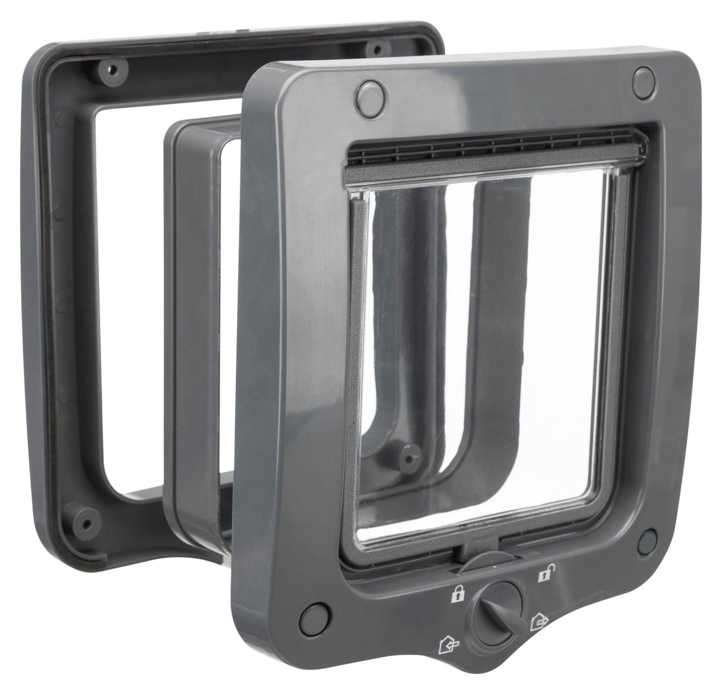 Trixie 4-Way cat flap, with tunnel, 20 x 22 cm, grey.