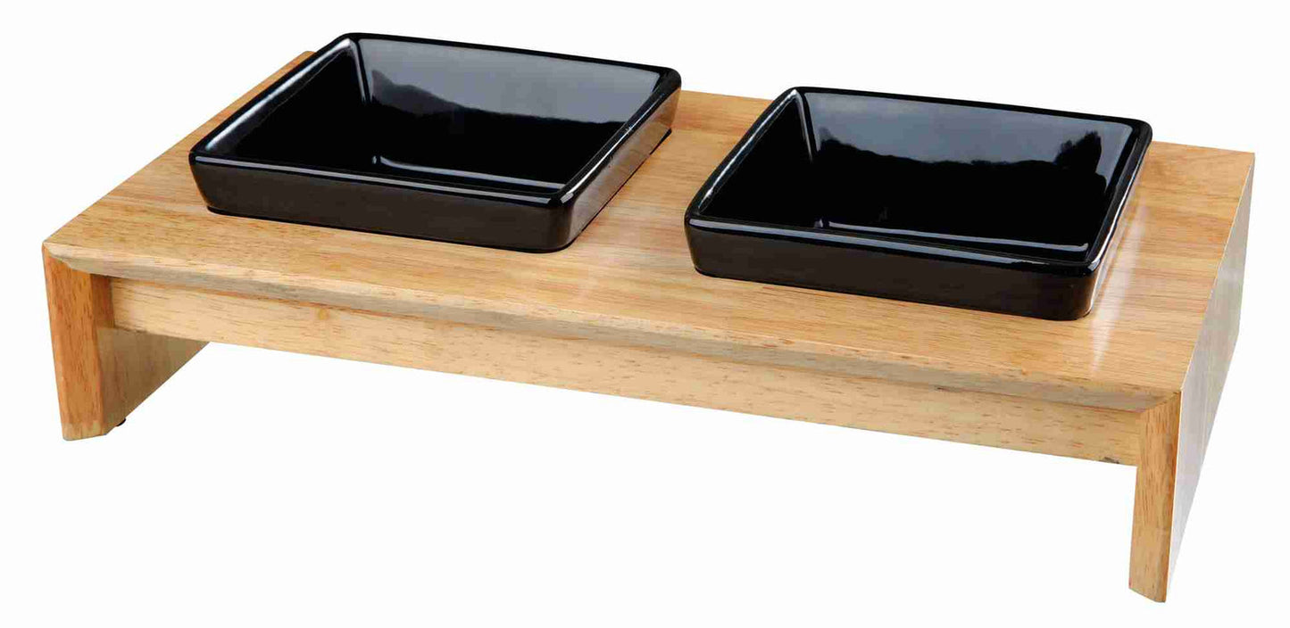 Trixie Bowl set, ceramic/wood, 2 x 0.4 l, 36 x 19 x 7 cm, bowls: black