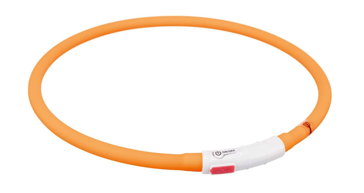 Trixie Flash light ring USB, silicone, XS-XL: 70 cm/diam. 10 mm, orange.