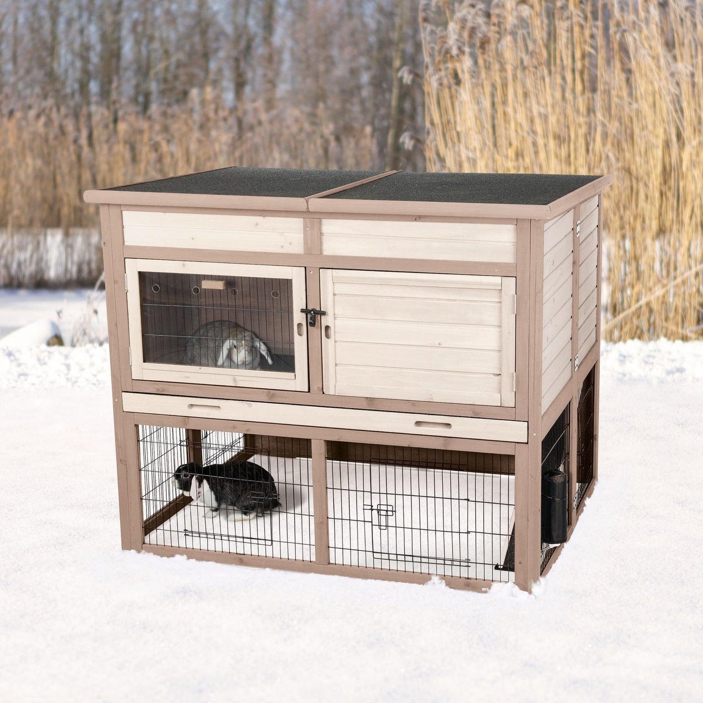 Trixie natura small animal hutch XL with insulation, 120 x98 x94 cm, GRY.