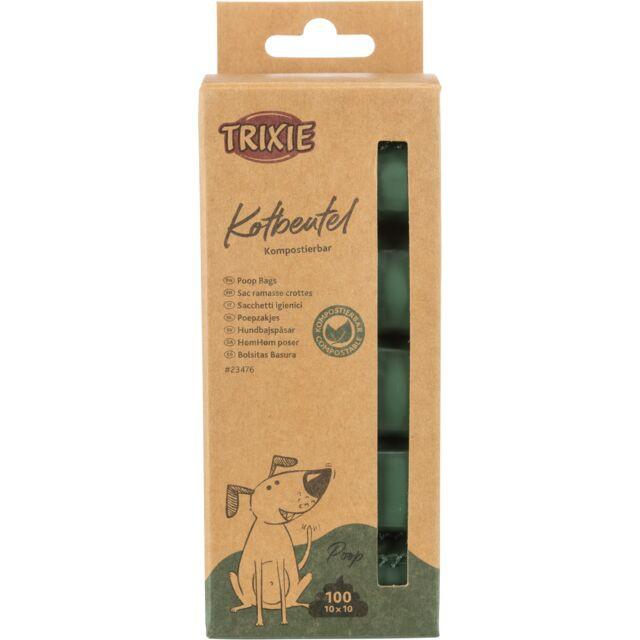 Trixie Dog poop bags, compostable, 10 rolls of 10 bags, forest.
