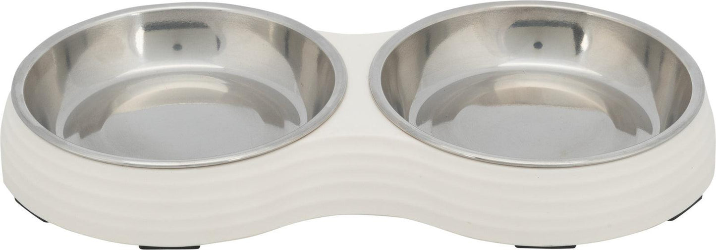 Trixie Bowl set, melamine/stainless steel, 2 x 0.2 l/ 13 cm/27 x 3 x 14 cm, white.