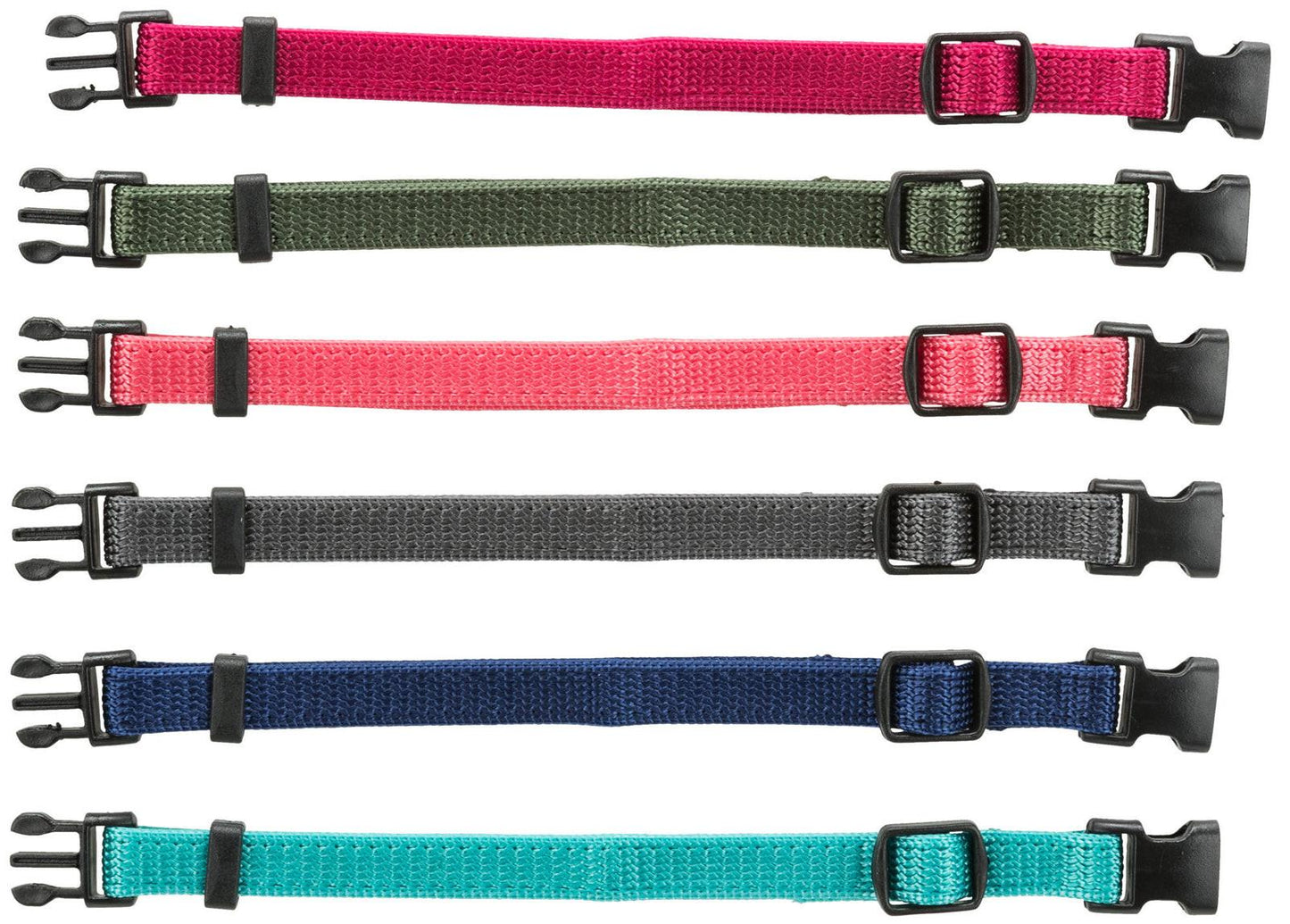 Trixie Junior set of puppy collars, S-M: 17-25 cm/10 mm, fuchsia, graphite, indigo, forest, coral, ocean.