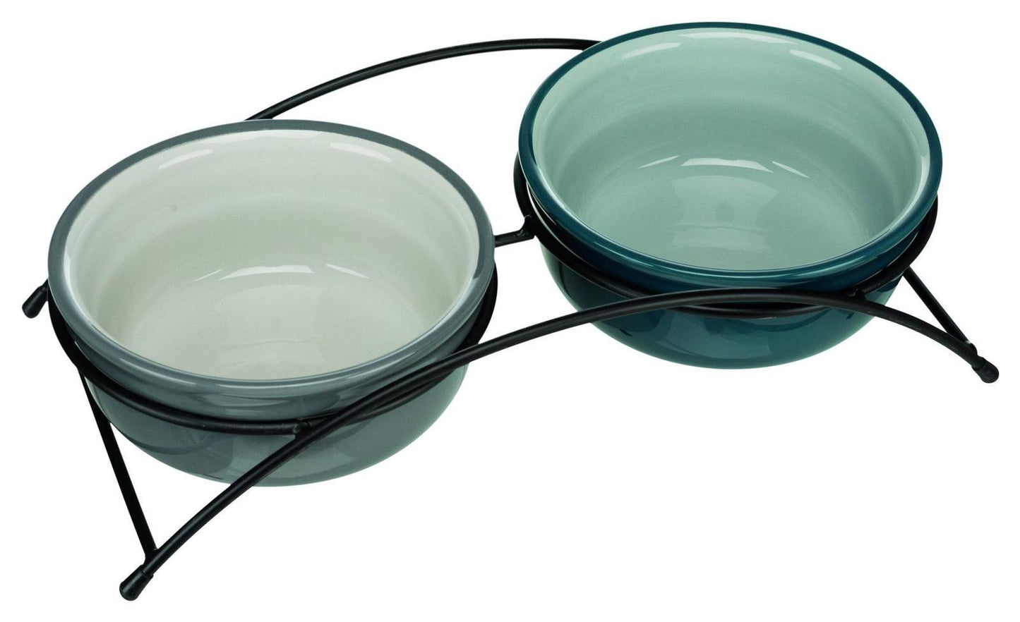 Trixie Eat on Feet bowl set, 2 x 0.6 l/diam. 15 cm, petrol/light petrol/grey/light grey.