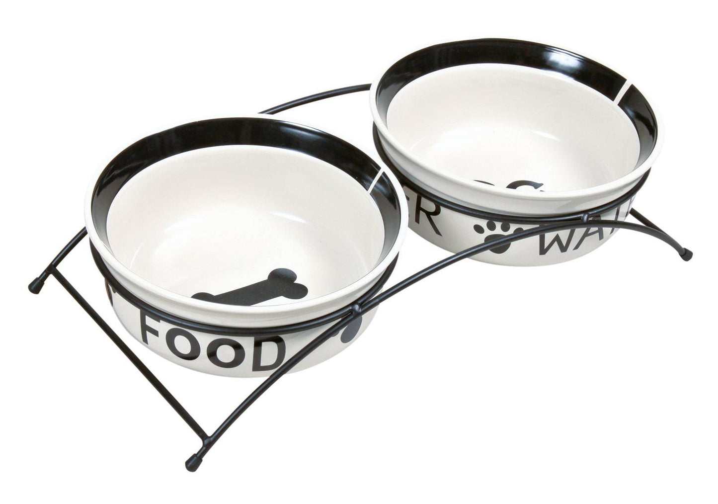 Trixie Eat on Feet bowl set, 2 x 0.6 l/diam. 15 cm, white/black.