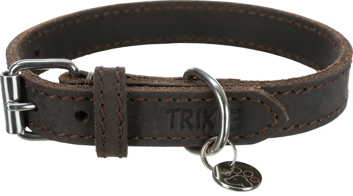 Trixie Rustic fatleather collar, XSÆ’??S: 27Æ’??34 cm/18 mm, dark brown