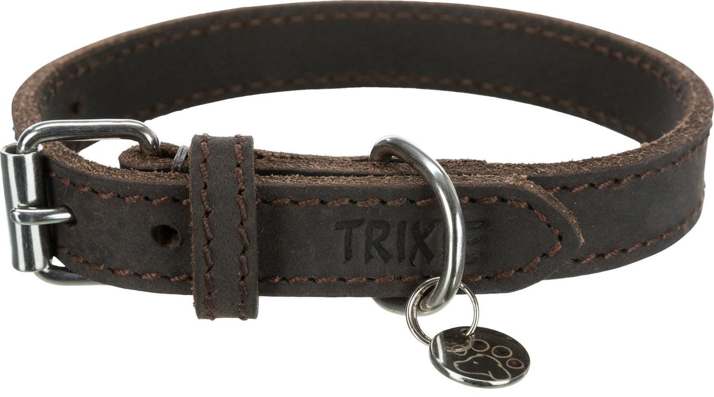 Trixie Rustic fatleather collar, XS-S: 27-34 cm/18 mm, dark brown.