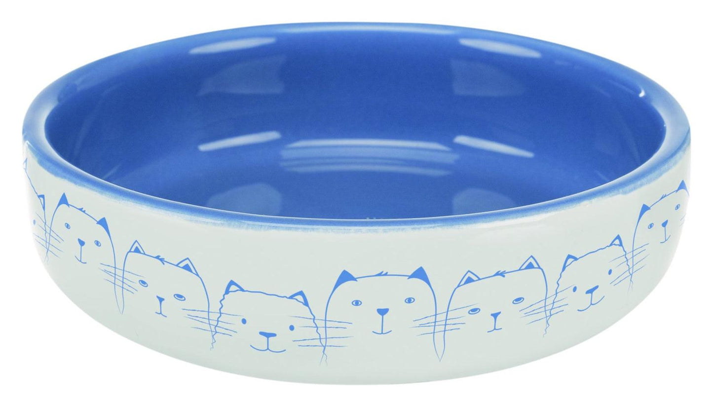 Trixie Cat bowl for short-nosed breeds, ceramic, 0.3 l/diam. 15 cm, light blue/white.