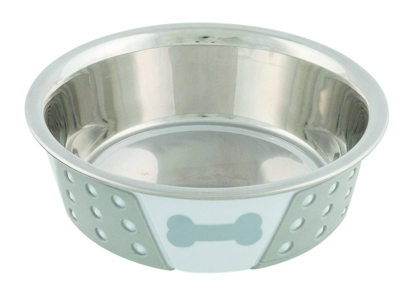 Trixie Stainless steel bowl with silicone, 0.4 l/diam. 14 cm, white/grey.