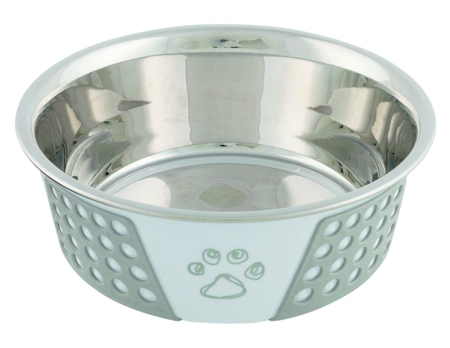 Trixie Stainless steel bowl with silicone, 0.75 l/diam. 17 cm, white/grey.