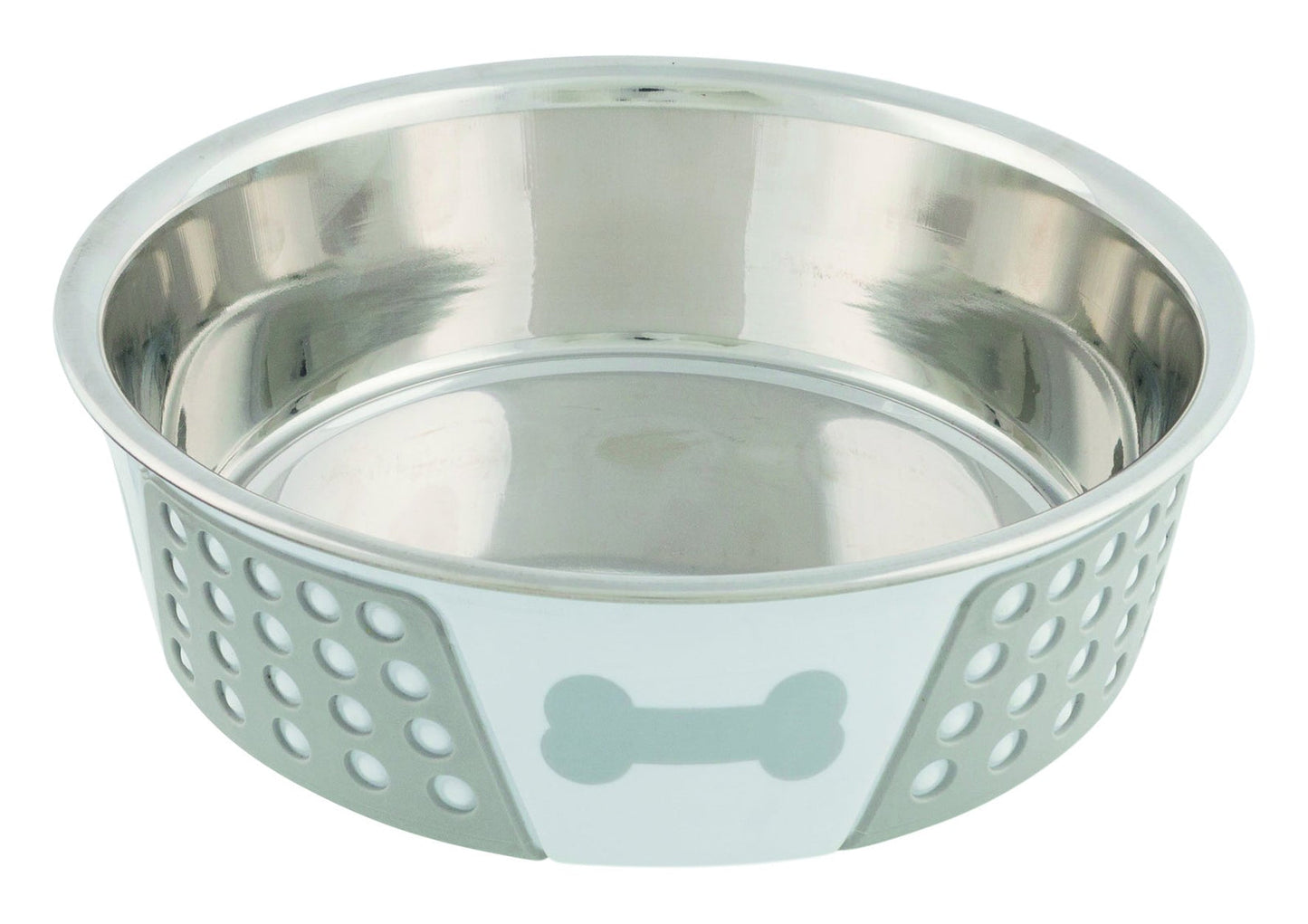 Trixie Stainless steel bowl with silicone, 1.4 l/diam. 21 cm, white/grey