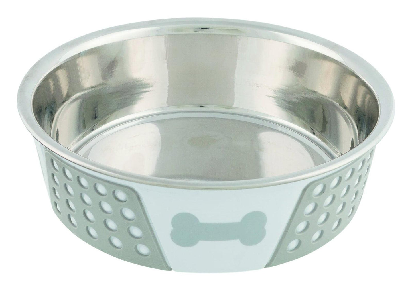 Trixie Stainless steel bowl with silicone, 1.4 l/diam. 21 cm, white/grey.