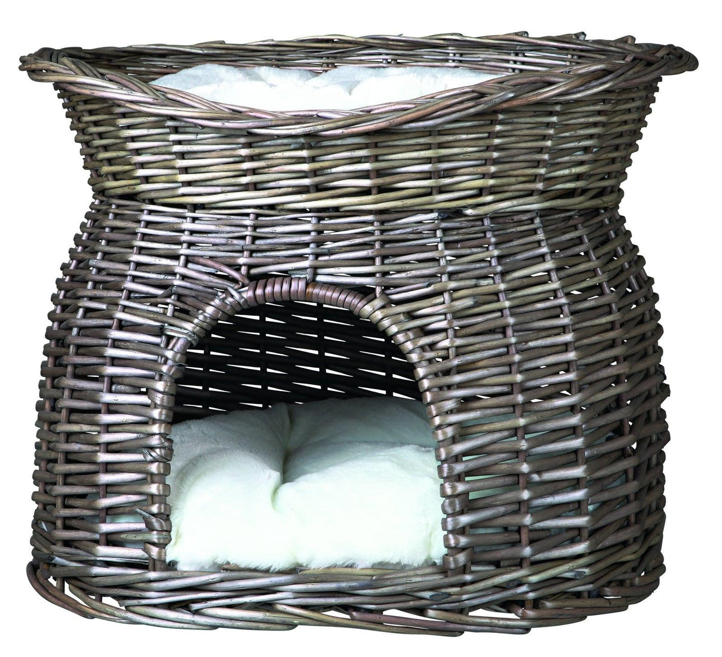 Trixie Wicker cave with bed on top and 2 cushions, 54 x 43 x 37 cm, grey.