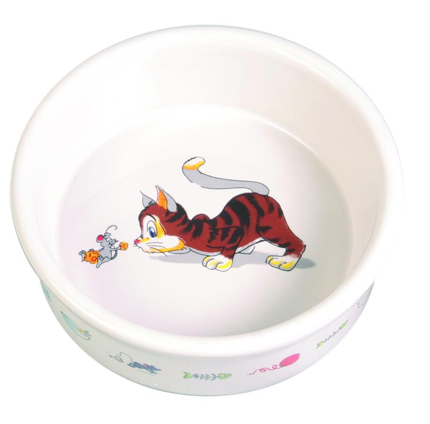 Trixie Ceramic cat bowl with motif, 0.2 l/diam. 12 cm, white
