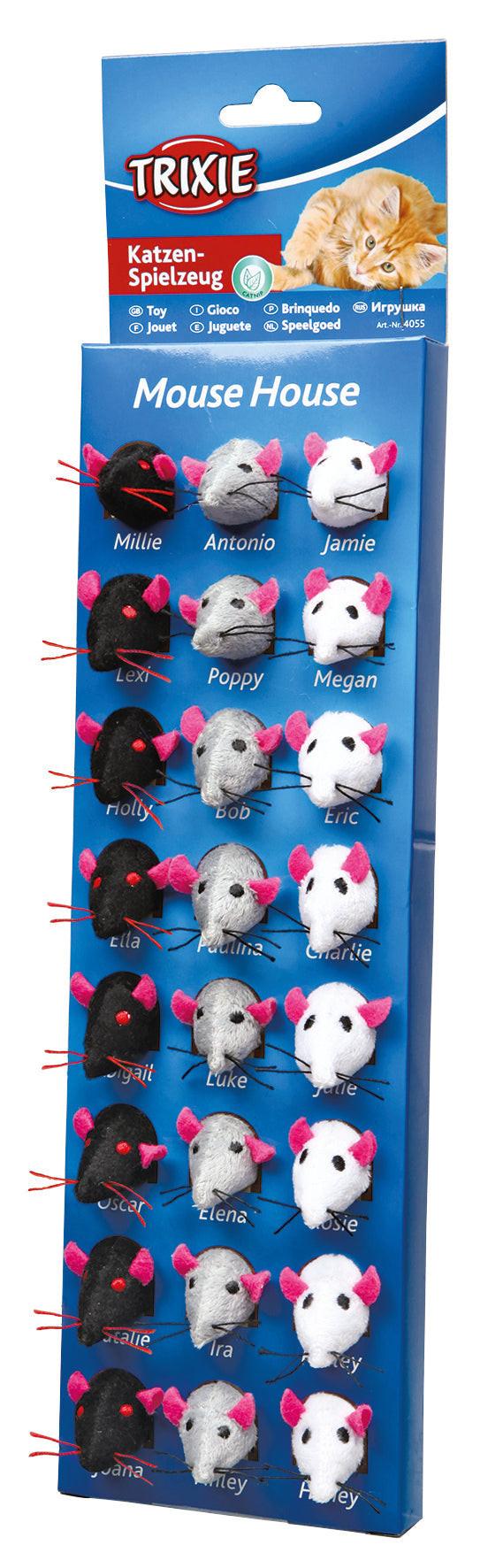 Trixie 24 plush mice/Mouse House, 5 cm.