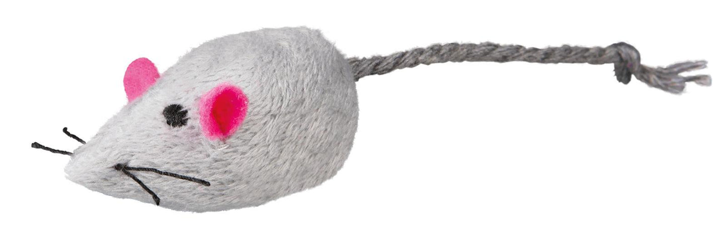 Trixie Plush mice with bell, 5 cm, 2 pcs., white/grey.