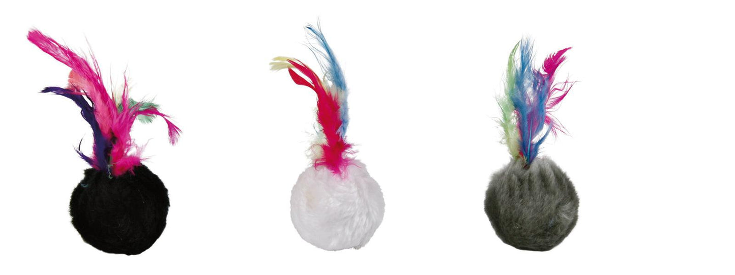 Trixie 100 plush balls with bell/feather, diam. 4 cm.