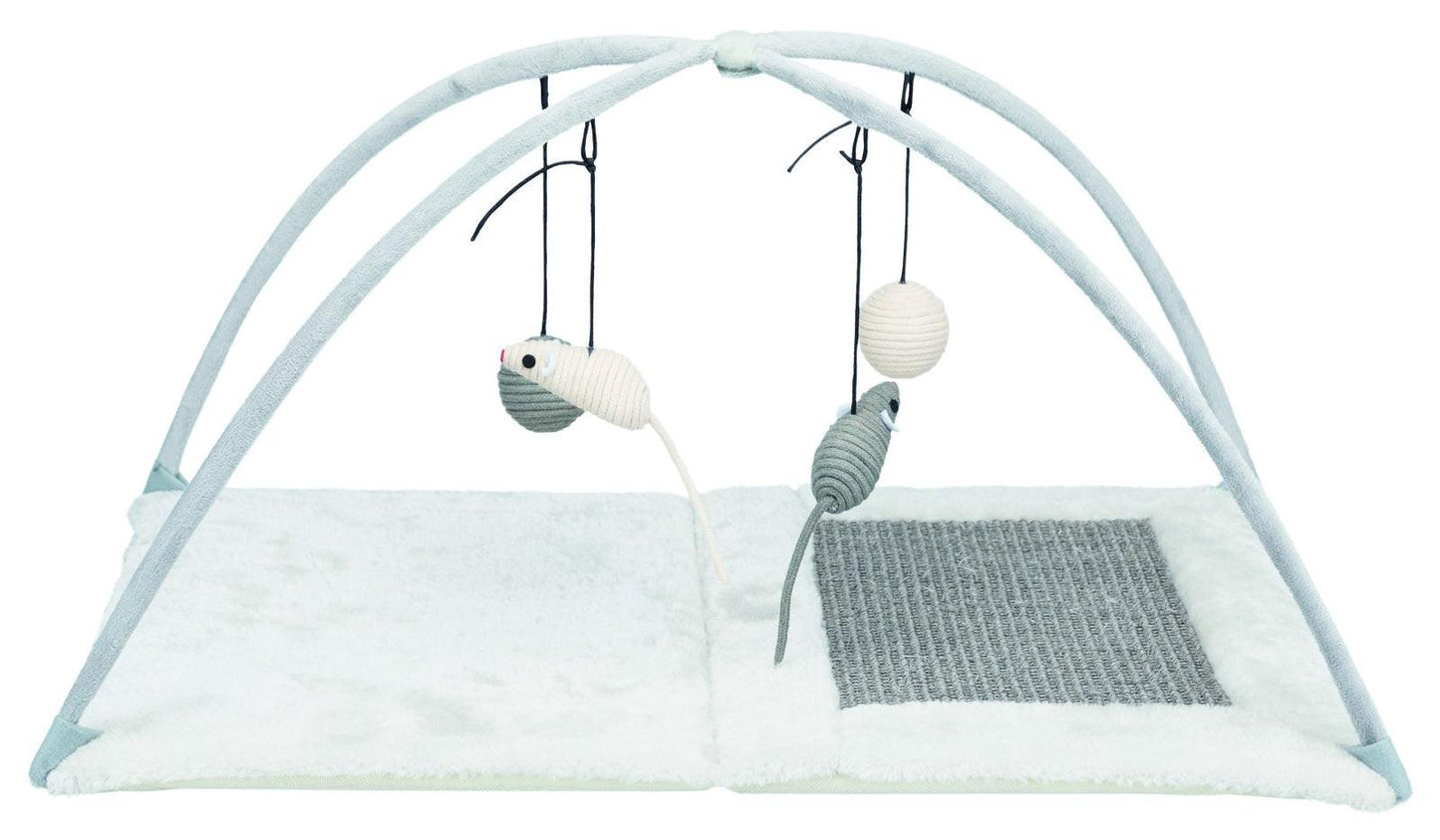 Trixie Junior scratching mat with toys on string, 60 x 33 x 42 cm, grey/light grey.
