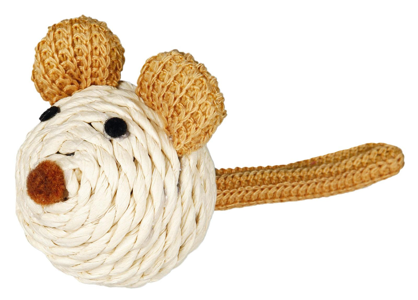 Trixie Mouse with rattle, paper yarn, 5 cm.