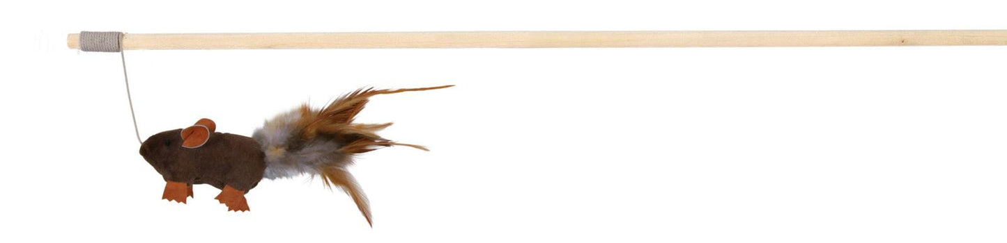 Trixie Playing rod mouse with feathers, 50 cm.