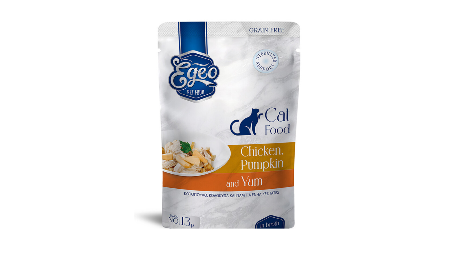 Egeo Adult Cat Chicken, Yam & Pumpkin In Broth Pouch 85g.