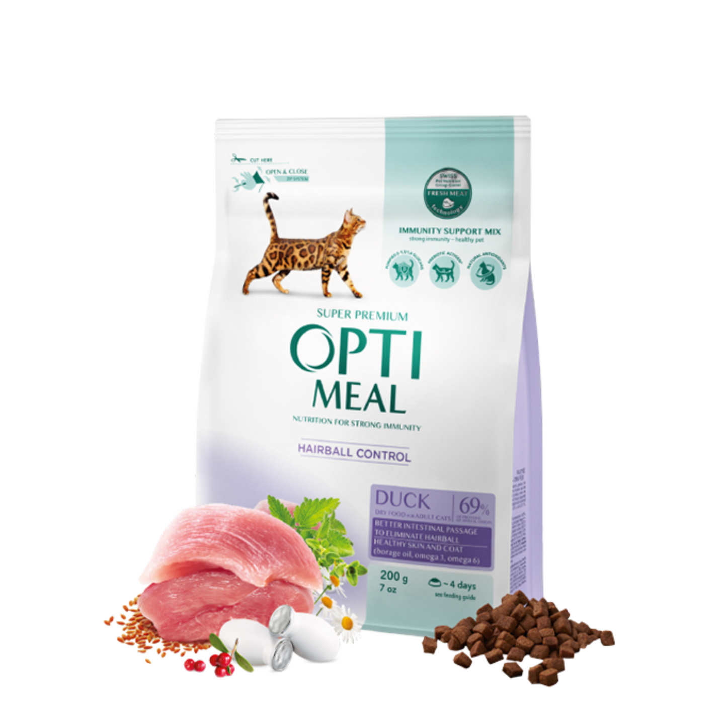 OPTIMEAL Dry Adult Cat with Duck for Hairball Control – 100 g