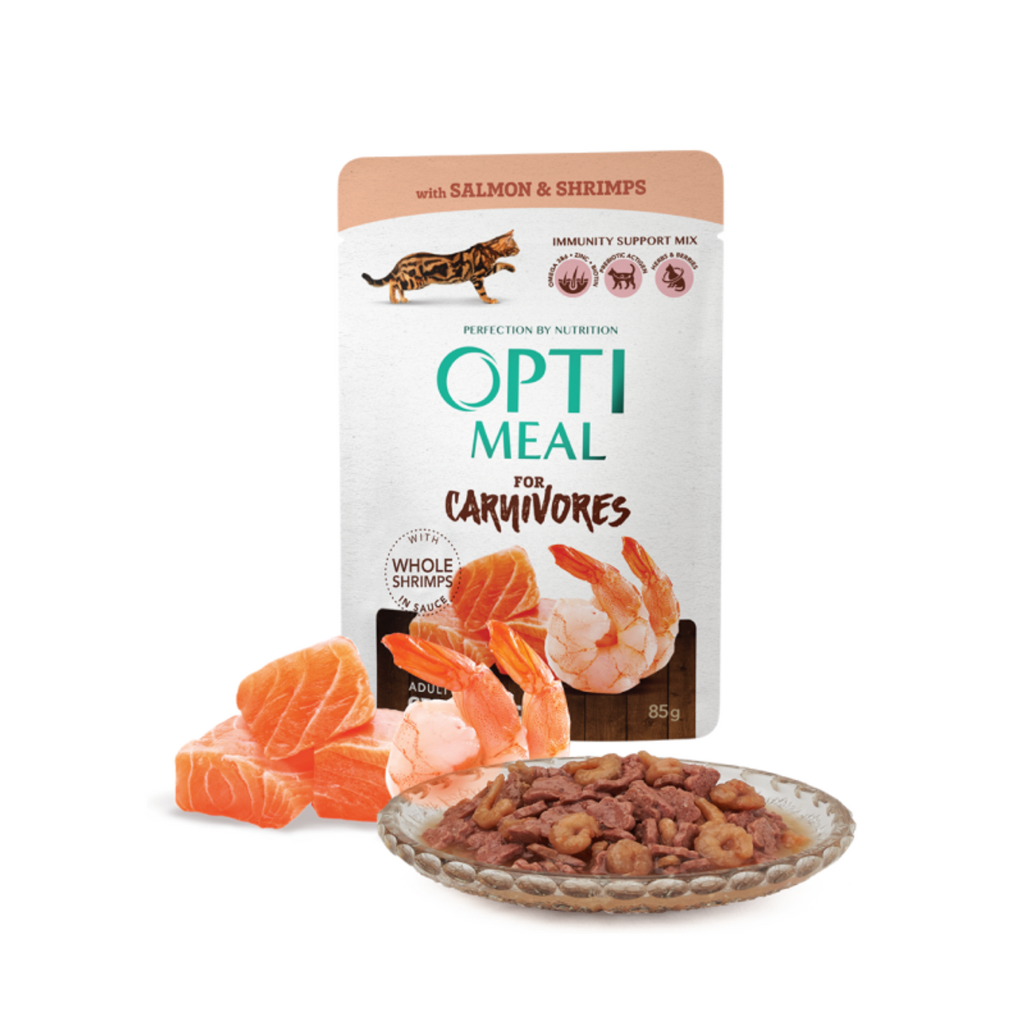 OPTIMEAL Pouches with Salmon and Shrimps in Sauce – 4 g