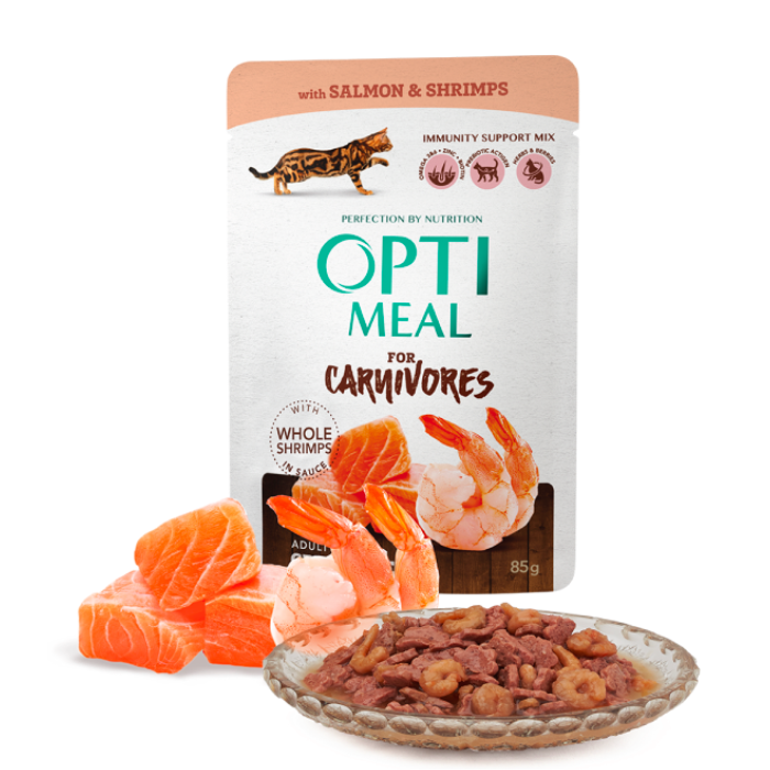 Optimeal Adult Cats With Salmon And Shrimps In Sauce Pouch