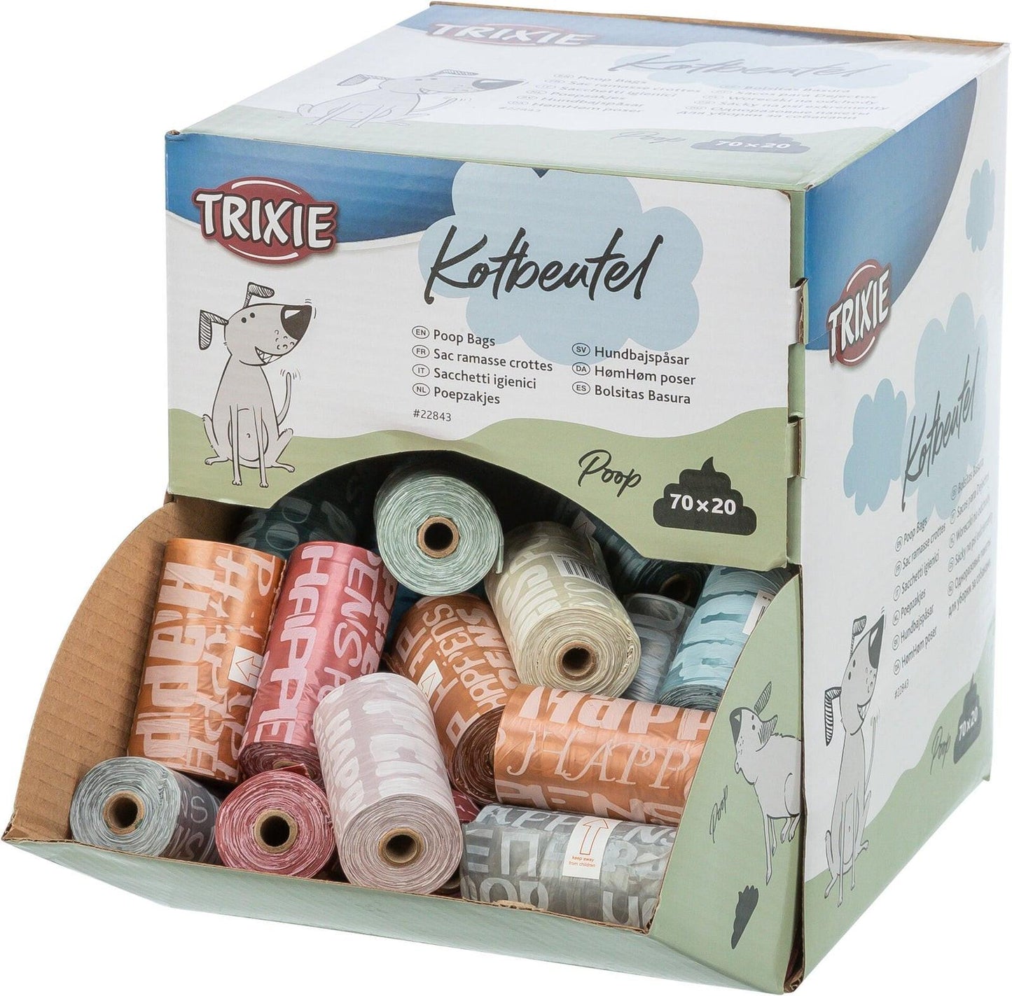 Trixie Dog Pick Up display for dog dirt bags, 70 rolls of 20 pcs., sorted.