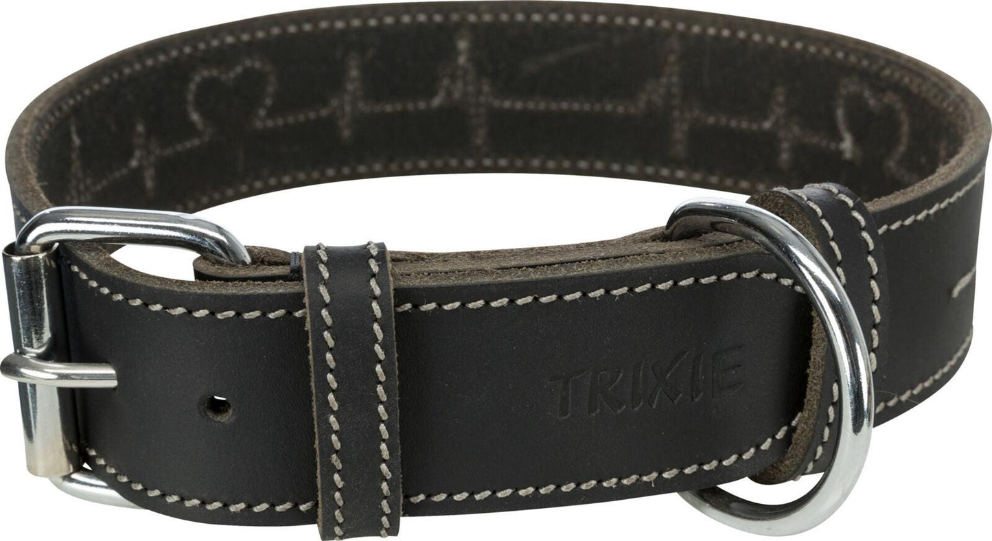 Trixie Rustic fatleather collar Heartbeat, S-M: 34-40 cm/30 mm, black.