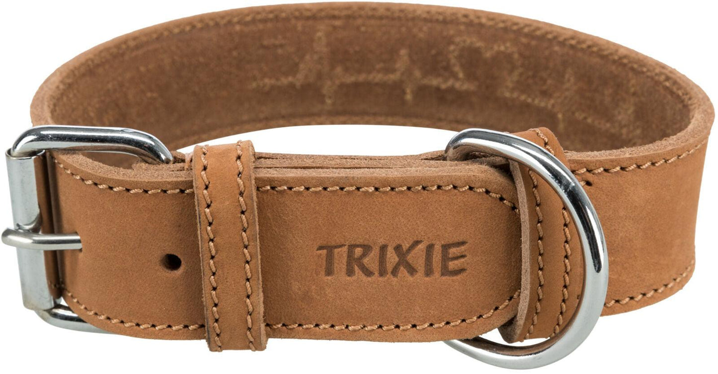 Trixie Rustic fatleather collar Heartbeat, S-M: 34-40 cm/30 mm, brown.