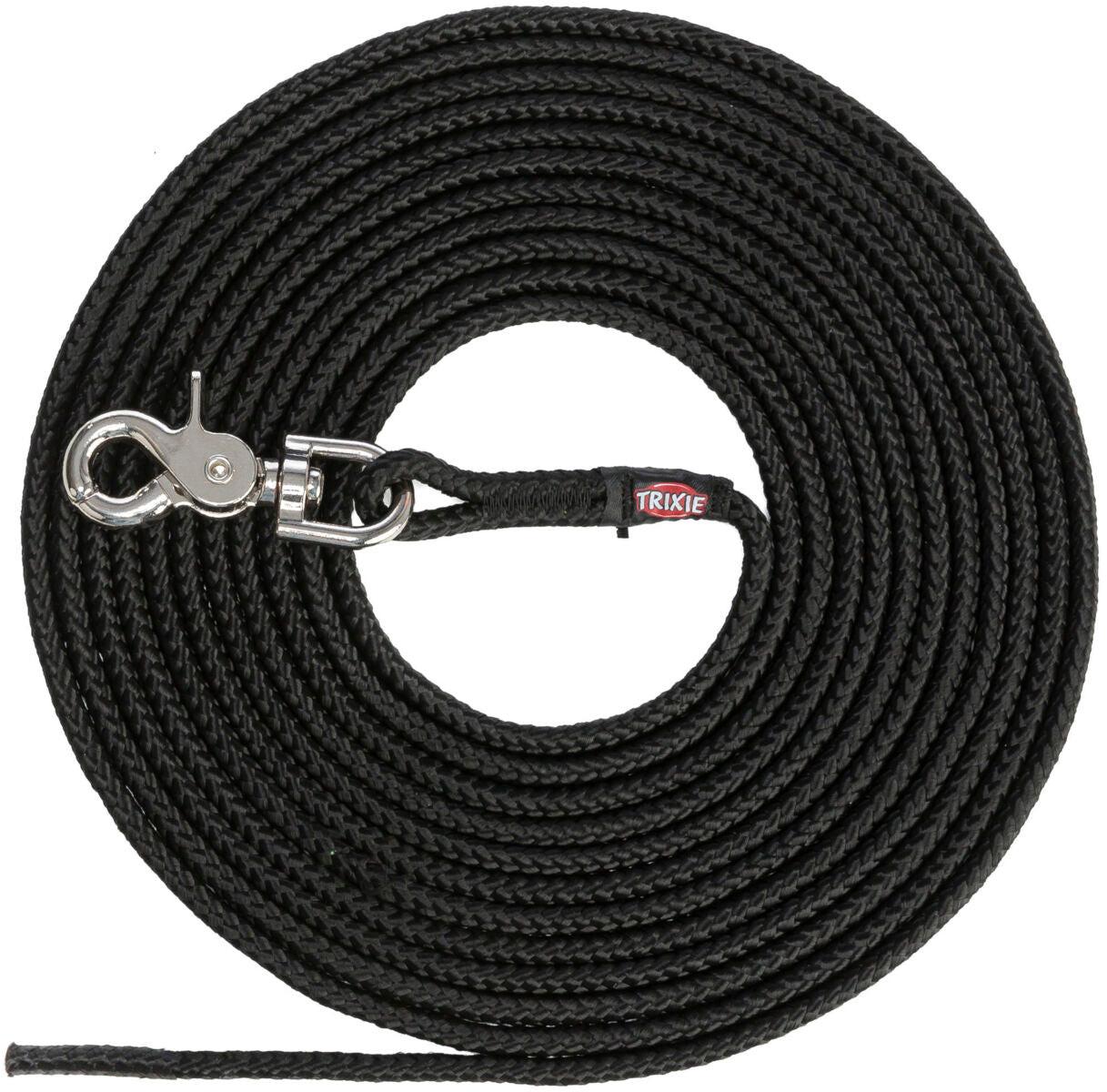 Trixie Tracking lead, trigger snap hook, round, S-L: 10 m/x· 6 mm, black.