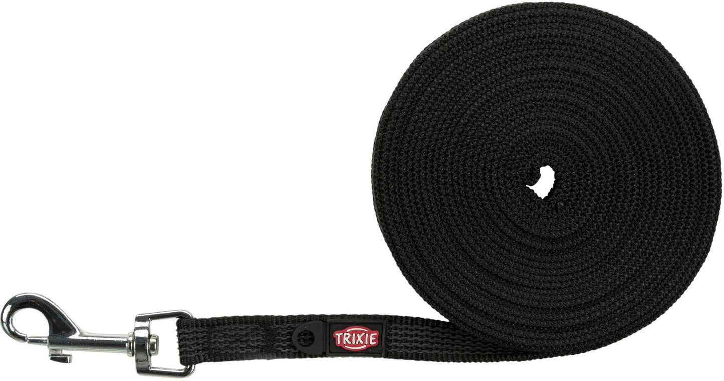 Trixie Tracking leash, rubberised, S-M: 5 m/15 mm, black.