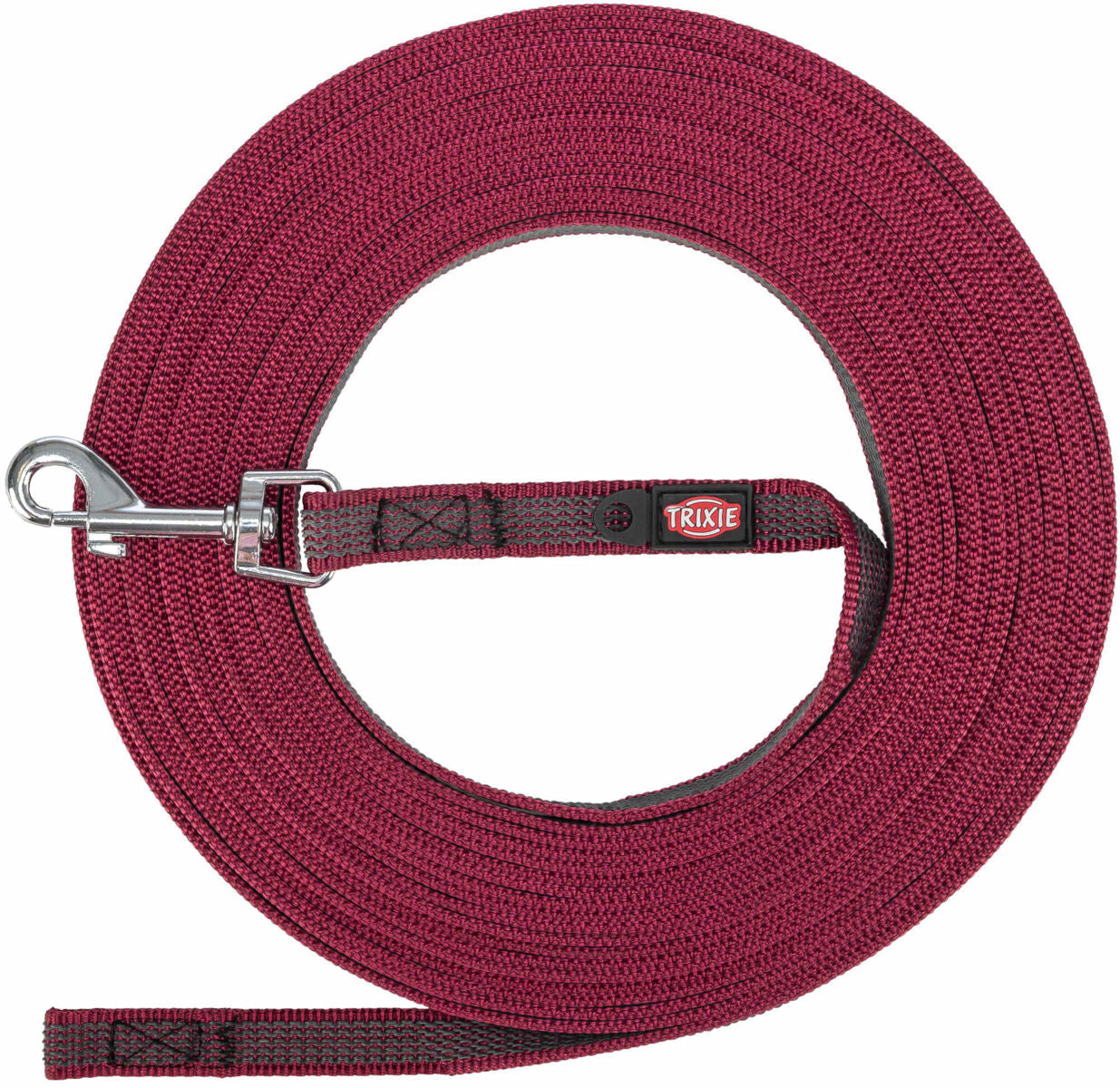 Trixie Tracking lead, rubberised, S–M: 15 m/15 mm, sangria
