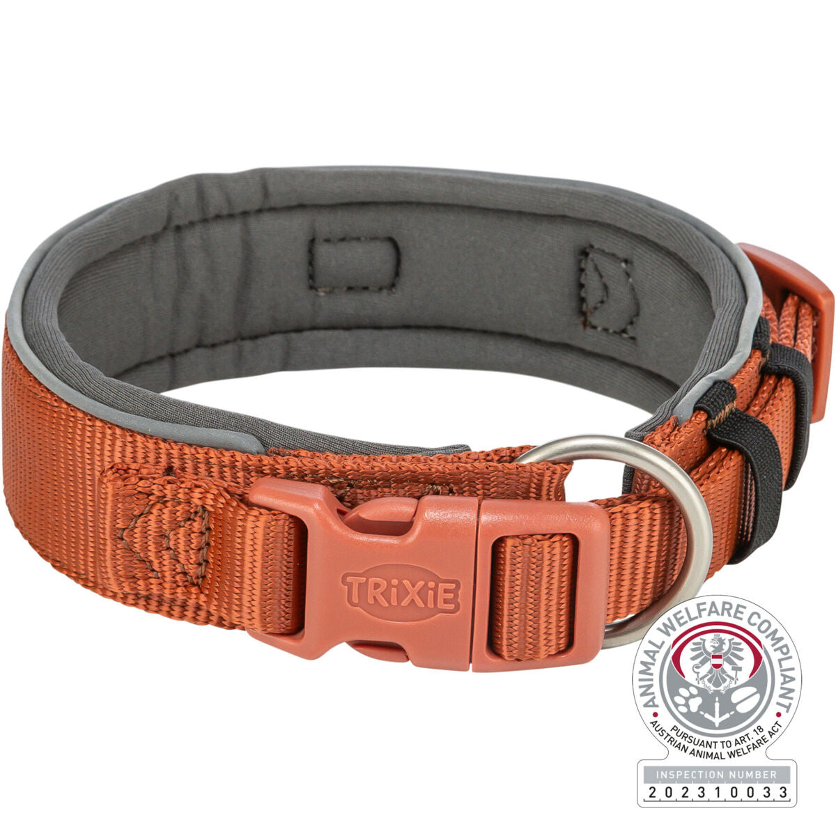Trixie Premium collar, extra wide, S–M: 33–42 cm/35 mm, rust/graphite