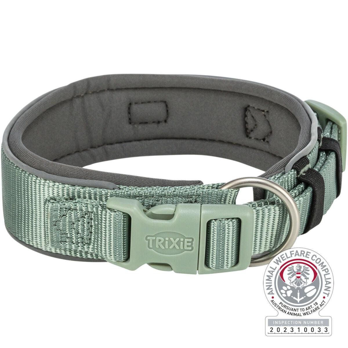 Trixie Premium collar, extra wide, S-M: 33-42 cm/35 mm, sage/graphite.