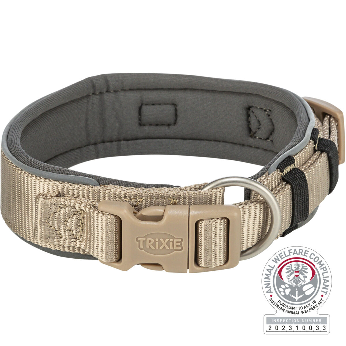 Trixie Premium collar, extra wide, S–M: 33–42 cm/35 mm, sand/graphite