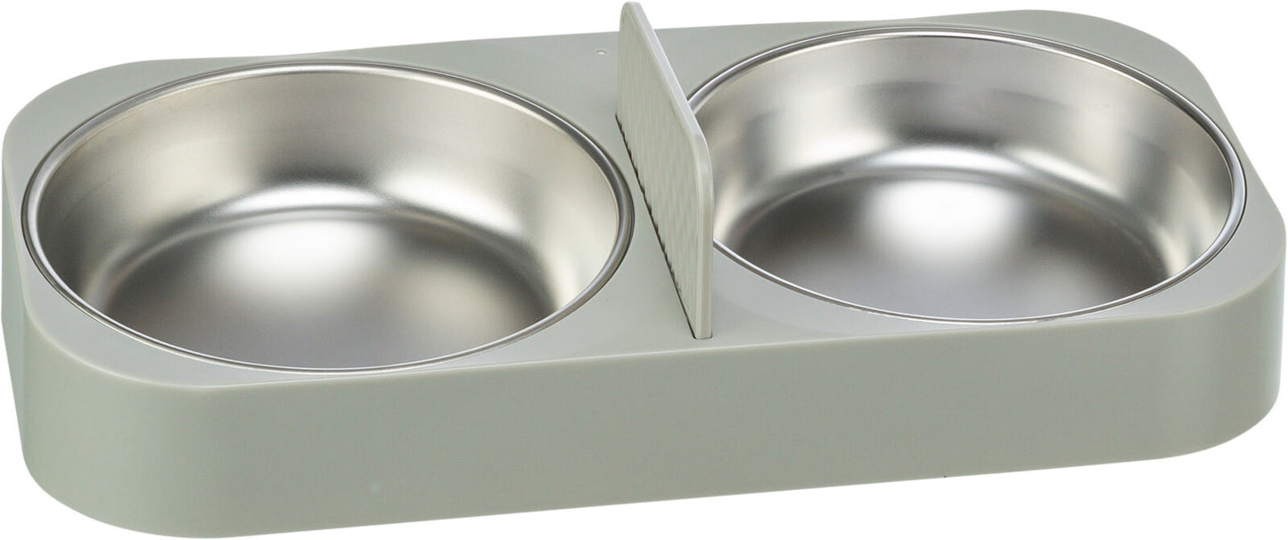 Trixie Double bowl, plastic/stainless steel for #24347, 0.5 l/32 x 5 x 16 cm, white