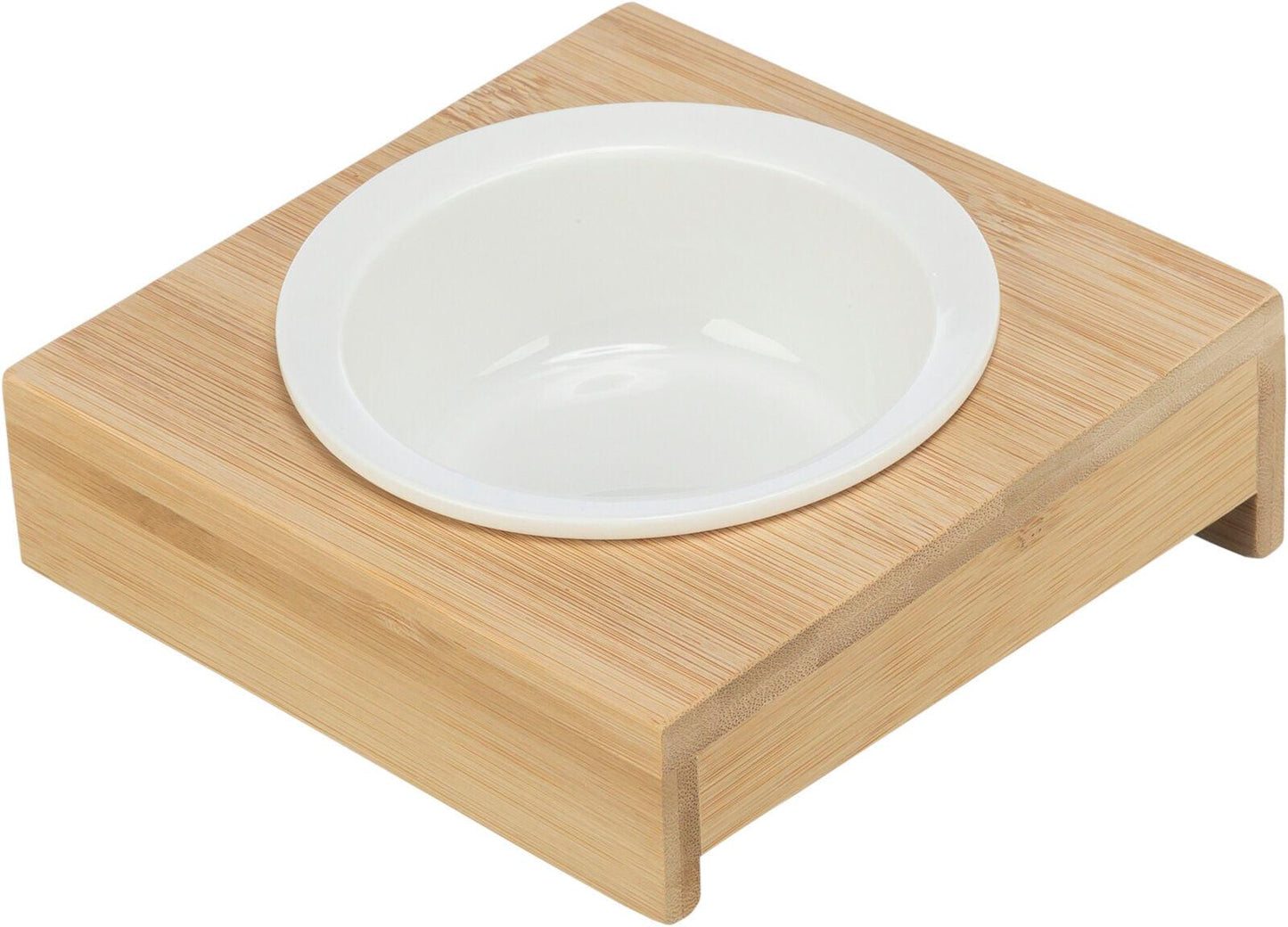 Trixie Bowl with holder, ceramic/bamboo, 0.25 l/x· 12 cm/15 x 5 x 15 cm, white/ecru.