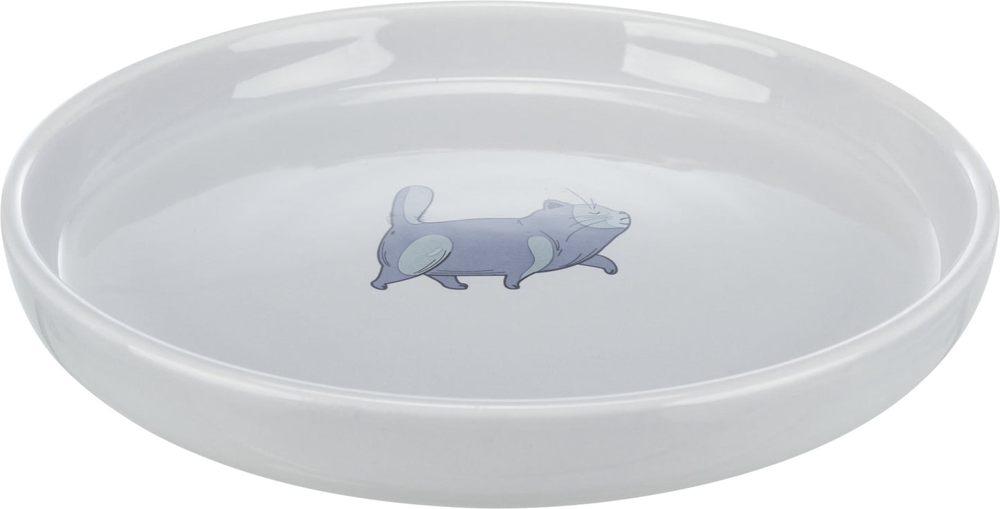 Trixie Bowl, flat and wide, cat, ceramic, 0.6 l/Ç÷ 23 cm, grey
