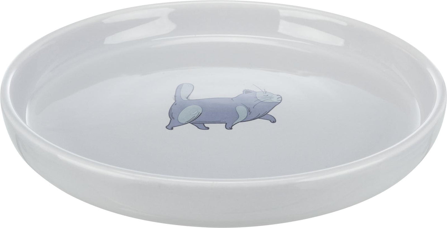 Trixie Bowl, flat and wide, cat, ceramic, 0.6 l/xƒ-· 23 cm, grey.