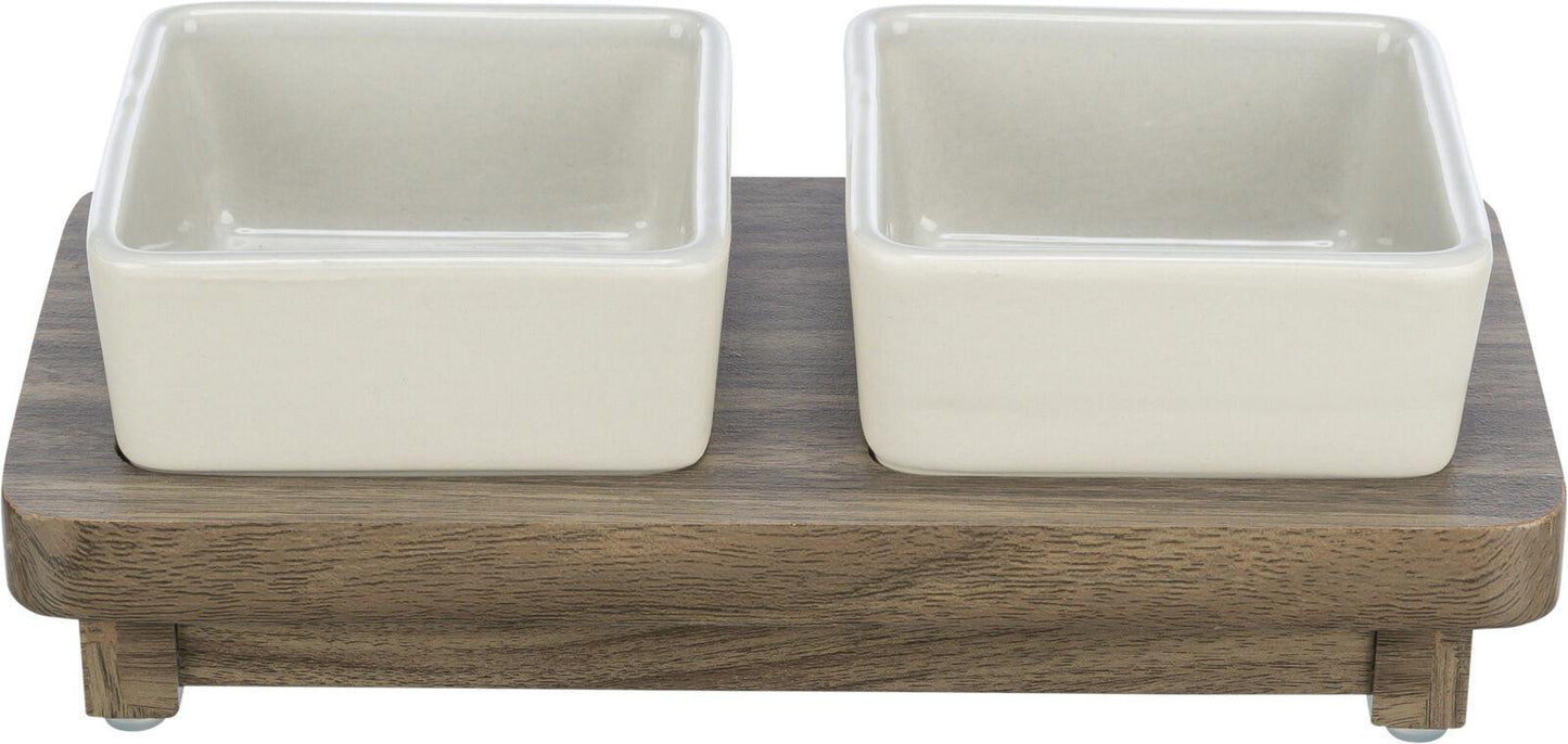 Trixie CityStyle bowl set, ceramic/MDF, 2 x 0.2 l/10 x 10 cm/24 x 4 x 12 cm, grey/brown.