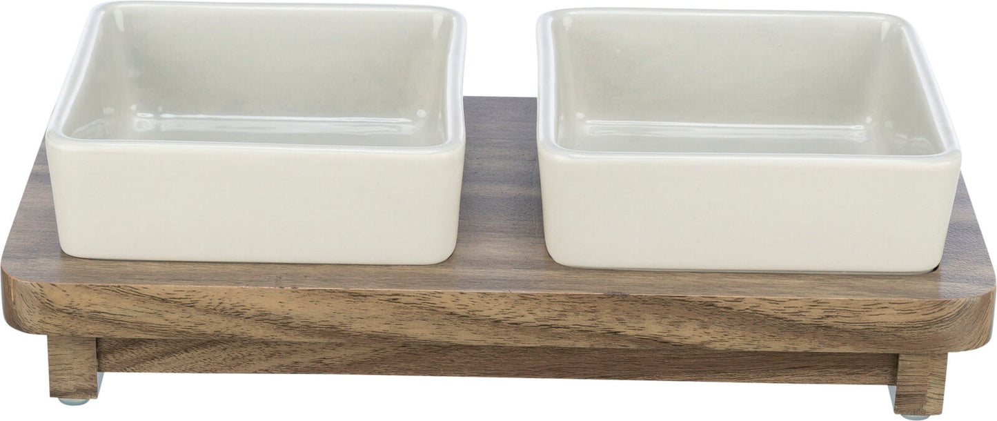 Trixie CityStyle bowl set, ceramic/MDF, 2 Ç? 0.4 l/12 Ç? 12 cm/30 Ç? 4 Ç? 15 cm, grey/brown
