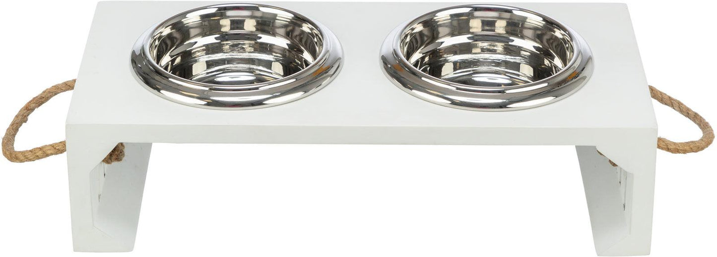 Trixie Be Nordic bowl set, MDF/stainless steel, 2 x 0.9 l/diam. 17 cm/44 x 21 x 14 cm, whit.